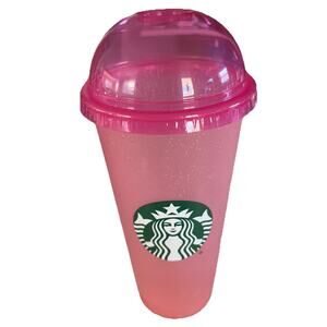 Starbucks 24 oz Reusable Cup With Dome Lid Pink Sparkles